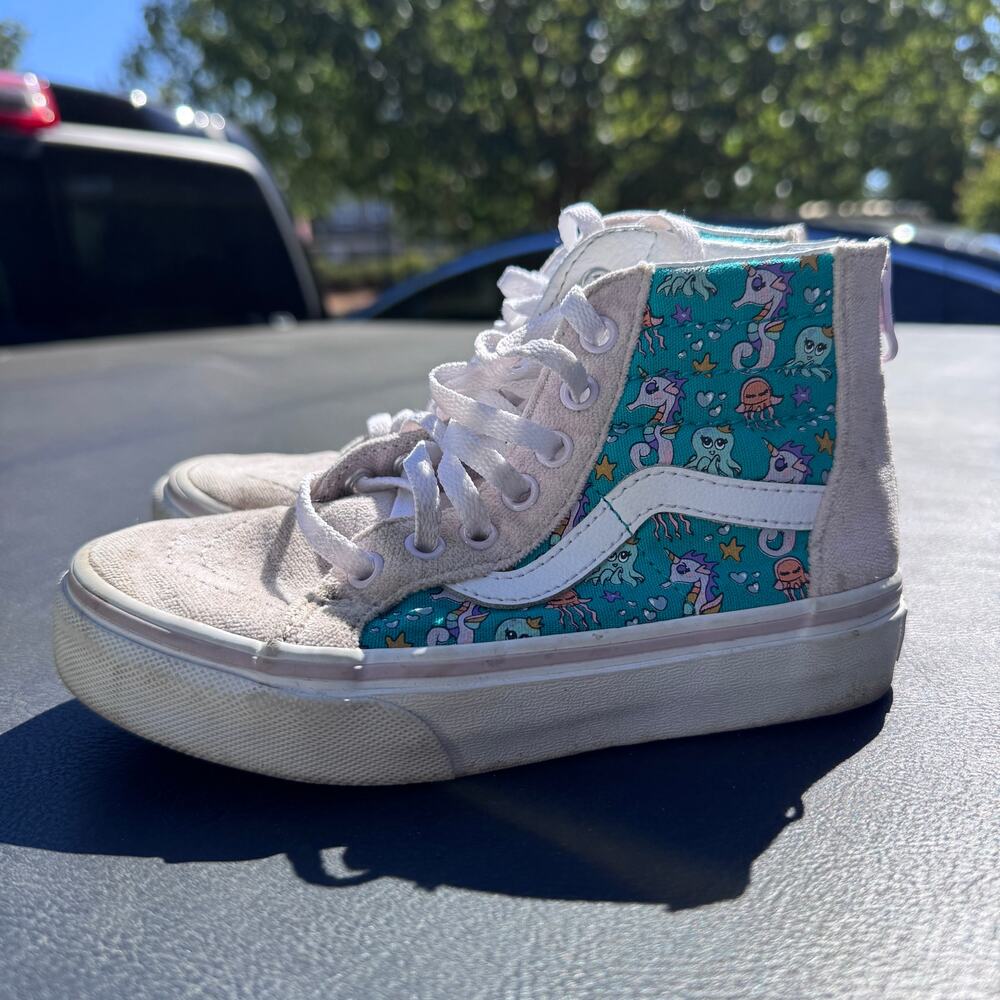 Vans Sea Horse Party High Top Shoes Sneakers Zip Up‎ Pink Toddler Girls Size 12